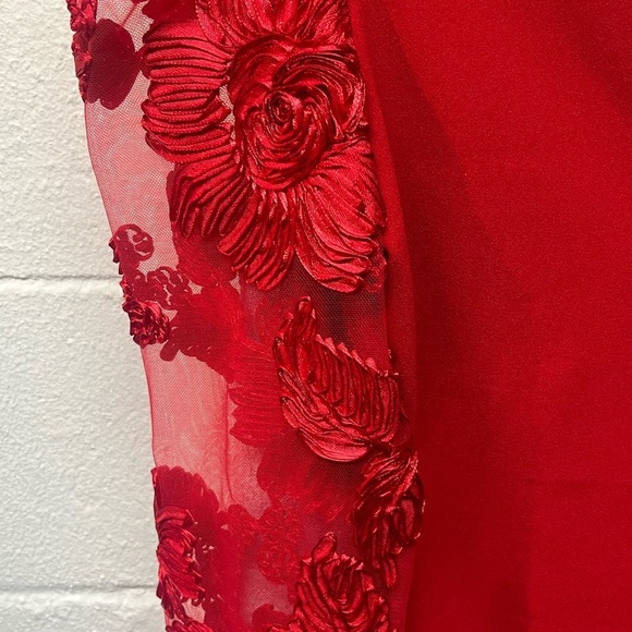 Express Red Bodysuit with Floral Lace Sleeves. Size XS - Picture 2 of 6
